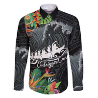 Outrigger Canoe Black Family Matching Tank Maxi Dress and Hawaiian Shirt On The Waves LT7 Dad's Shirt - Long Sleeve Black - Polynesian Pride