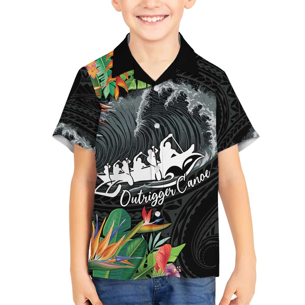 Outrigger Canoe Black Family Matching Tank Maxi Dress and Hawaiian Shirt On The Waves LT7 Son's Shirt Black - Polynesian Pride