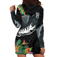 Outrigger Canoe Black Hoodie Dress On The Waves LT7 - Polynesian Pride