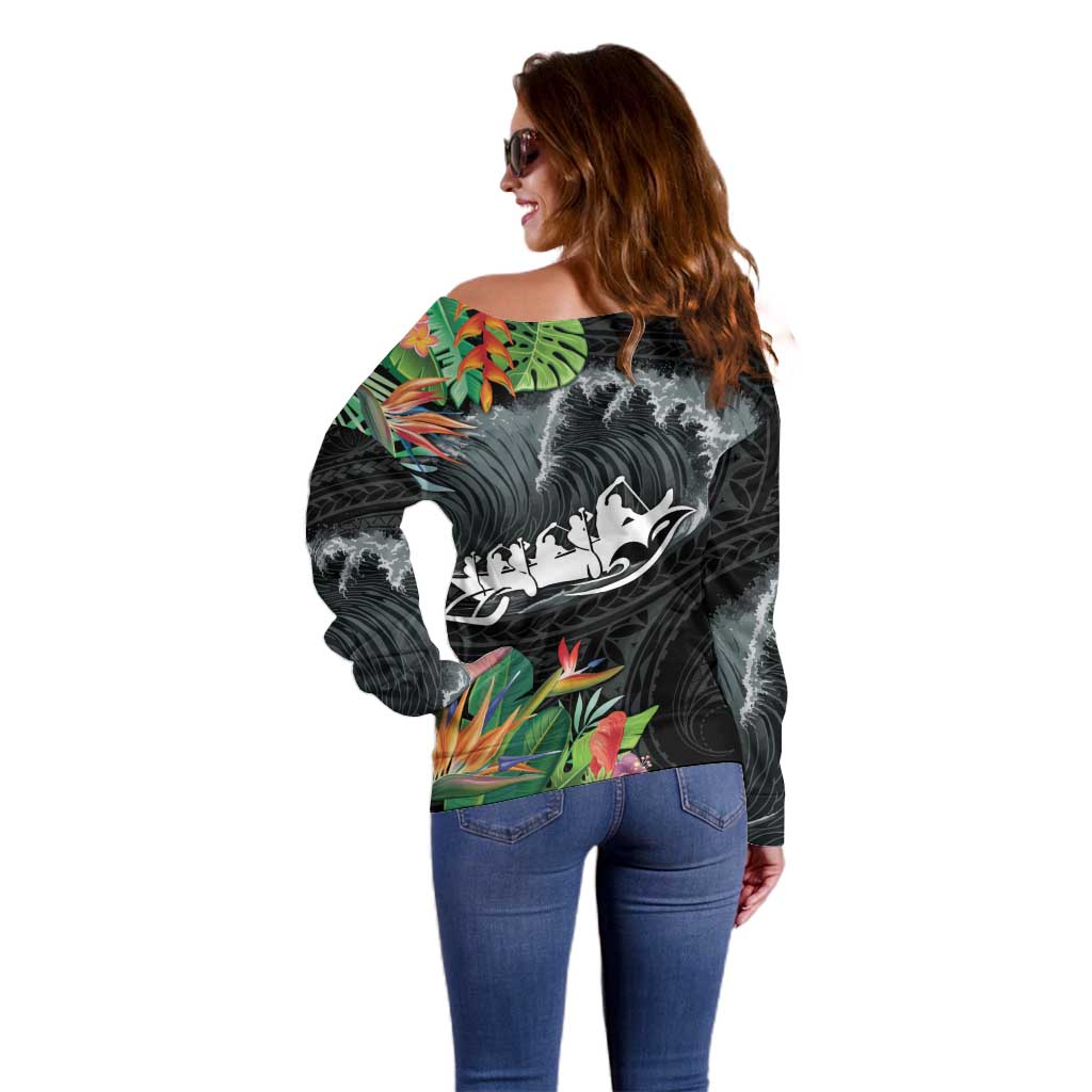 Outrigger Canoe Black Off Shoulder Sweater On The Waves
