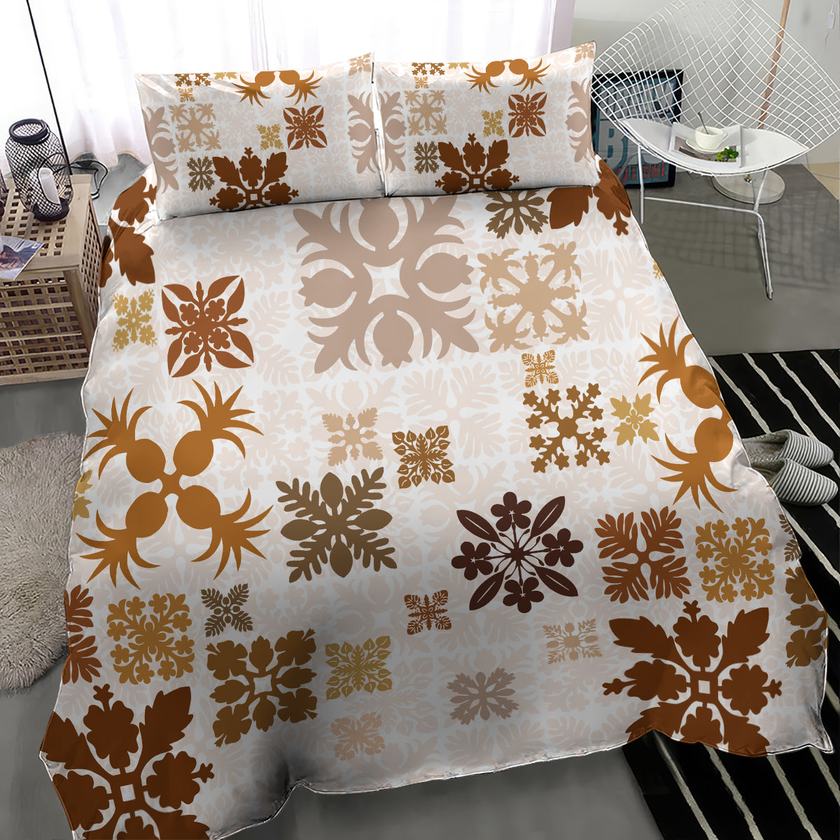 Vintage Hawaii Bedding Set Hawaiian Quilt Kapa Mismatch Beige LT7 - Polynesian Pride