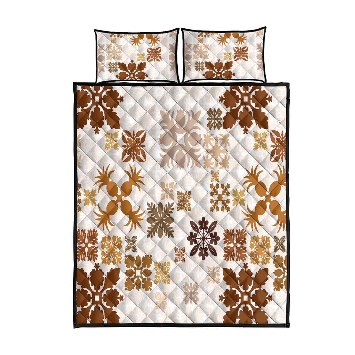 Vintage Hawaii Quilt Bed Set Hawaiian Quilt Kapa Mismatch Beige LT7 Beige - Polynesian Pride