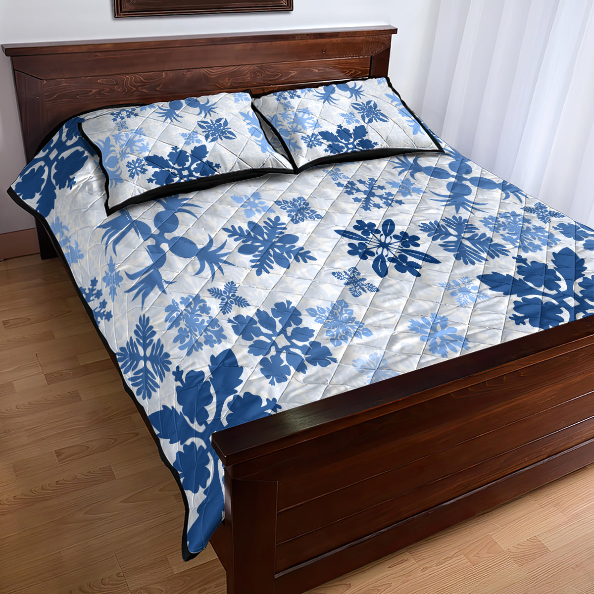 Vintage Hawaii Quilt Bed Set Hawaiian Quilt Kapa Mismatch Blue LT7 - Polynesian Pride