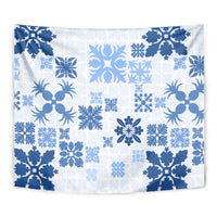 Vintage Hawaii Tapestry Hawaiian Quilt Kapa Mismatch Blue LT7 - Polynesian Pride