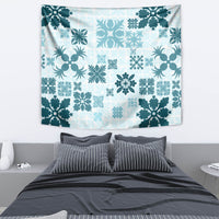 Vintage Hawaii Tapestry Hawaiian Quilt Kapa Mismatch Teal LT7 - Polynesian Pride
