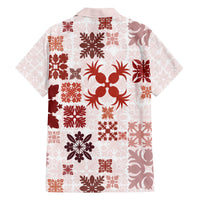 Vintage Hawaii Family Matching Off Shoulder Maxi Dress and Hawaiian Shirt Hawaiian Quilt Kapa Mismatch Red LT7 - Polynesian Pride