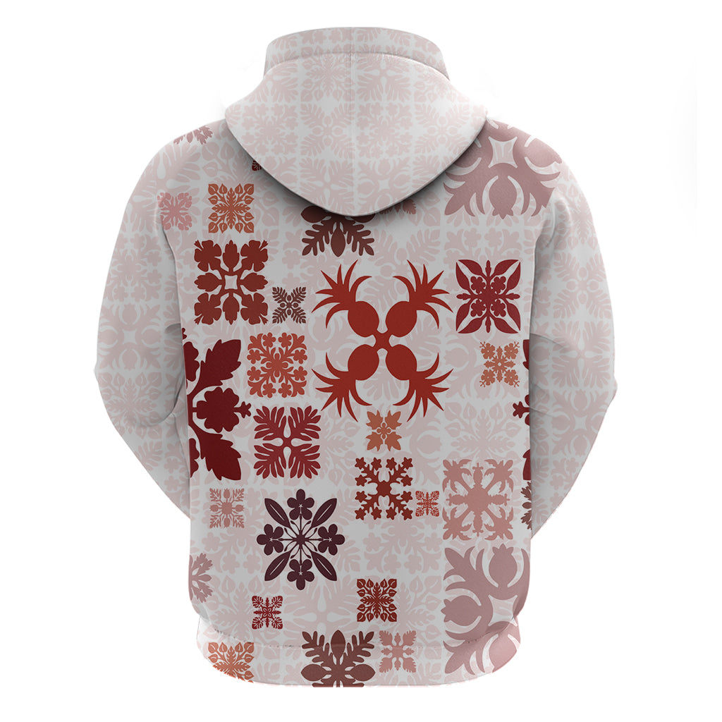 Vintage Hawaii Hoodie Hawaiian Quilt Kapa Mismatch Red LT7 - Polynesian Pride