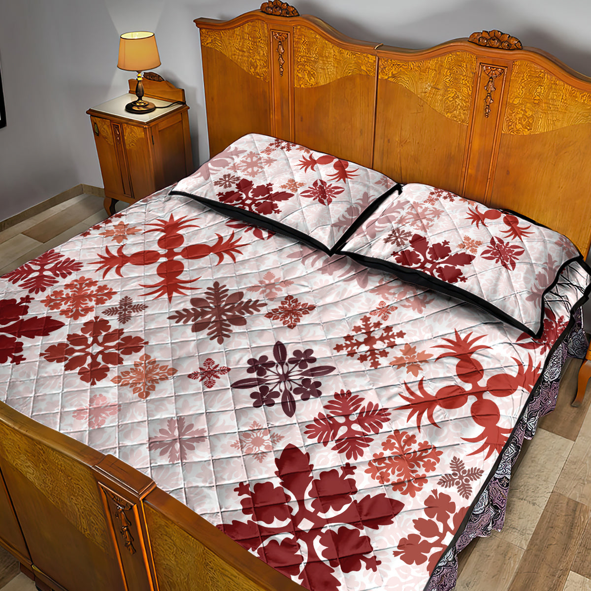 Vintage Hawaii Quilt Bed Set Hawaiian Quilt Kapa Mismatch Red LT7 - Polynesian Pride