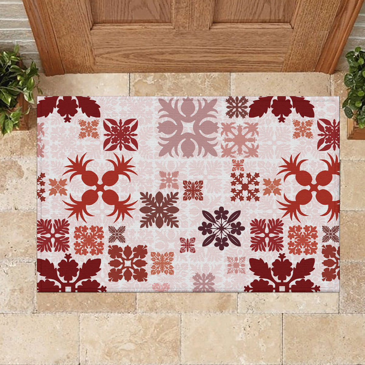 Vintage Hawaii Rubber Doormat Hawaiian Quilt Kapa Mismatch Red LT7 - Polynesian Pride