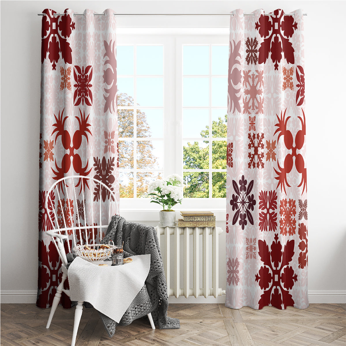 Vintage Hawaii Window Curtain Hawaiian Quilt Kapa Mismatch Red LT7 - Polynesian Pride