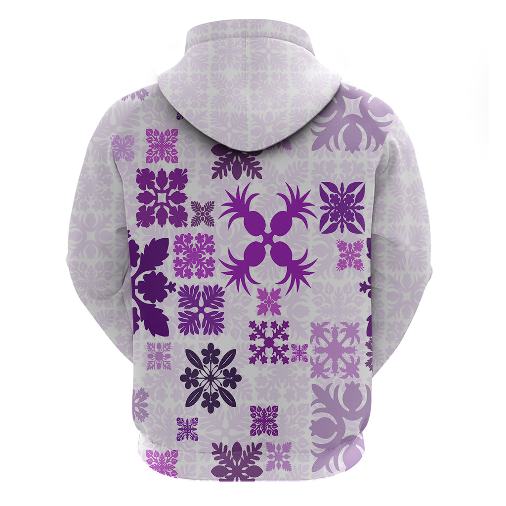 Vintage Hawaii Hoodie Hawaiian Quilt Kapa Mismatch Purple LT7 - Polynesian Pride