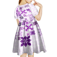 Vintage Hawaii Kid Short Sleeve Dress Hawaiian Quilt Kapa Mismatch Purple LT7 - Polynesian Pride