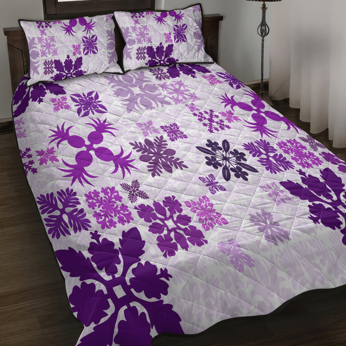 Vintage Hawaii Quilt Bed Set Hawaiian Quilt Kapa Mismatch Purple LT7 - Polynesian Pride