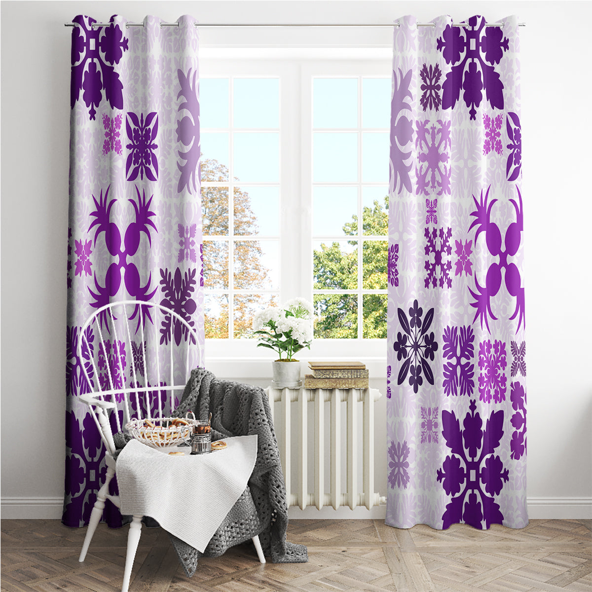 Vintage Hawaii Window Curtain Hawaiian Quilt Kapa Mismatch Purple LT7 - Polynesian Pride