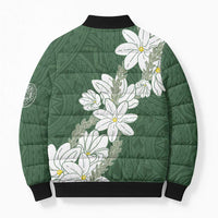 Ia Orana Tahiti Tiare Bomber Puffer Jacket Sage Green Lei - Polynesian Pride