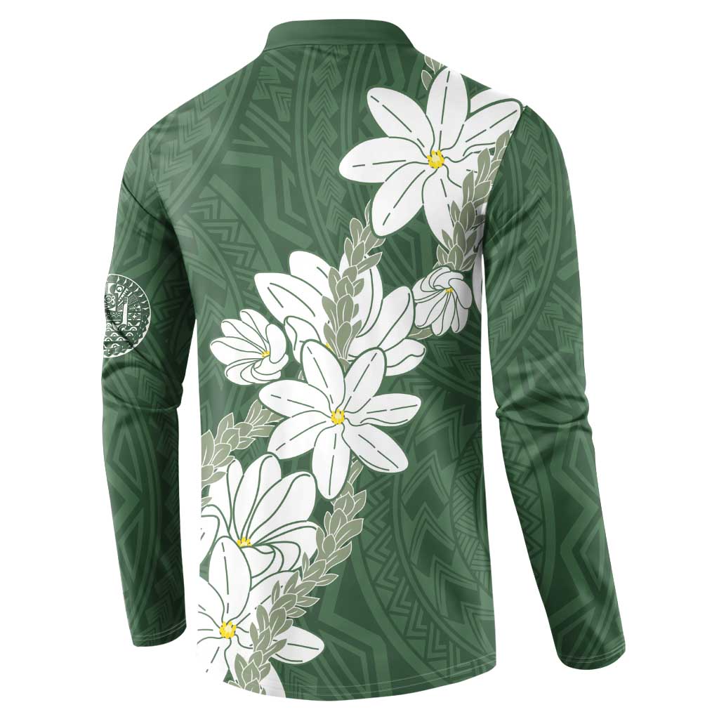 Ia Orana Tahiti Tiare Button Sweatshirt Sage Green Lei - Polynesian Pride