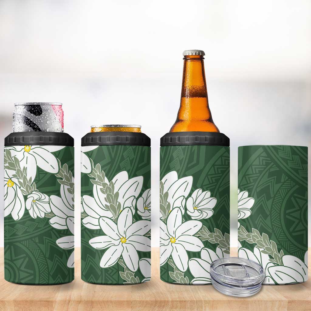 Ia Orana Tahiti Tiare 4 in 1 Can Cooler Tumbler Sage Green Lei LT7 - Polynesian Pride