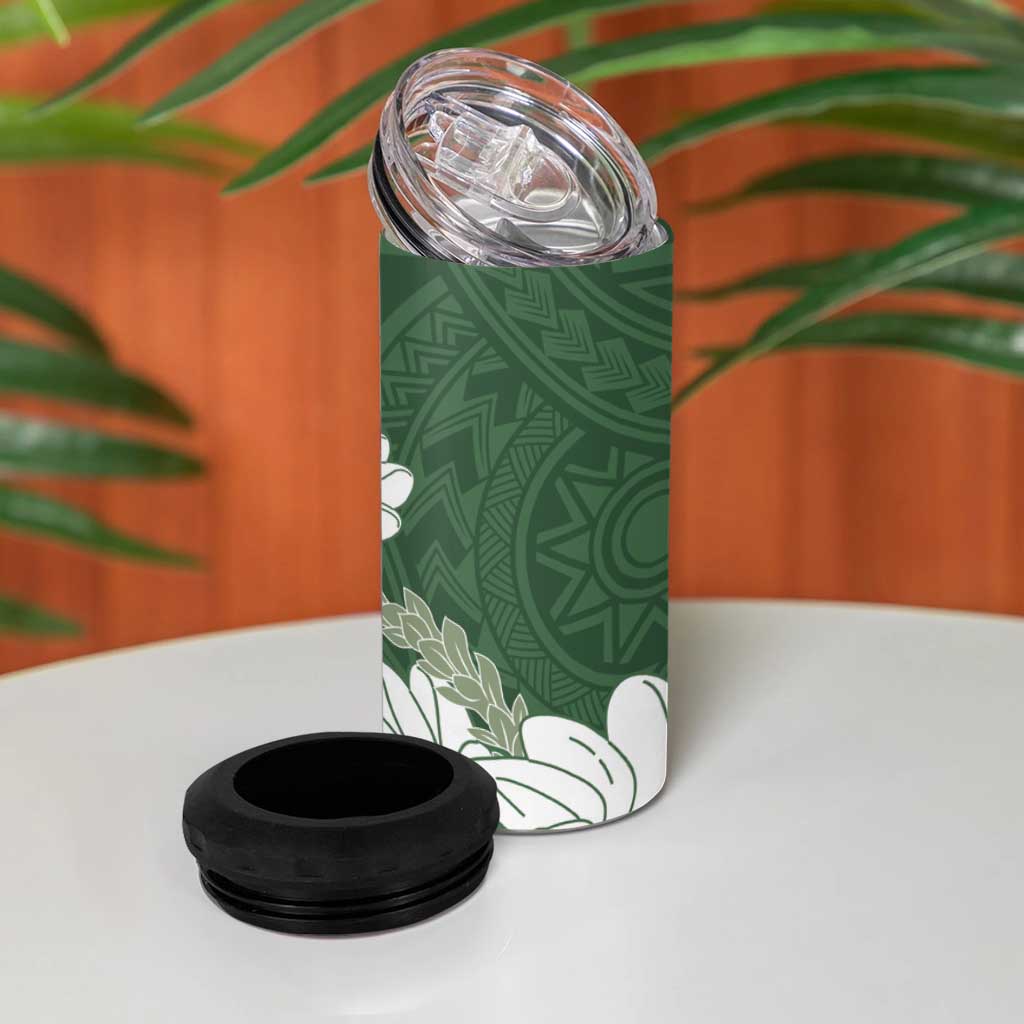 Ia Orana Tahiti Tiare 4 in 1 Can Cooler Tumbler Sage Green Lei LT7 - Polynesian Pride