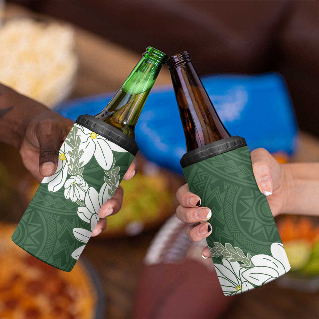 Ia Orana Tahiti Tiare 4 in 1 Can Cooler Tumbler Sage Green Lei LT7 - Polynesian Pride