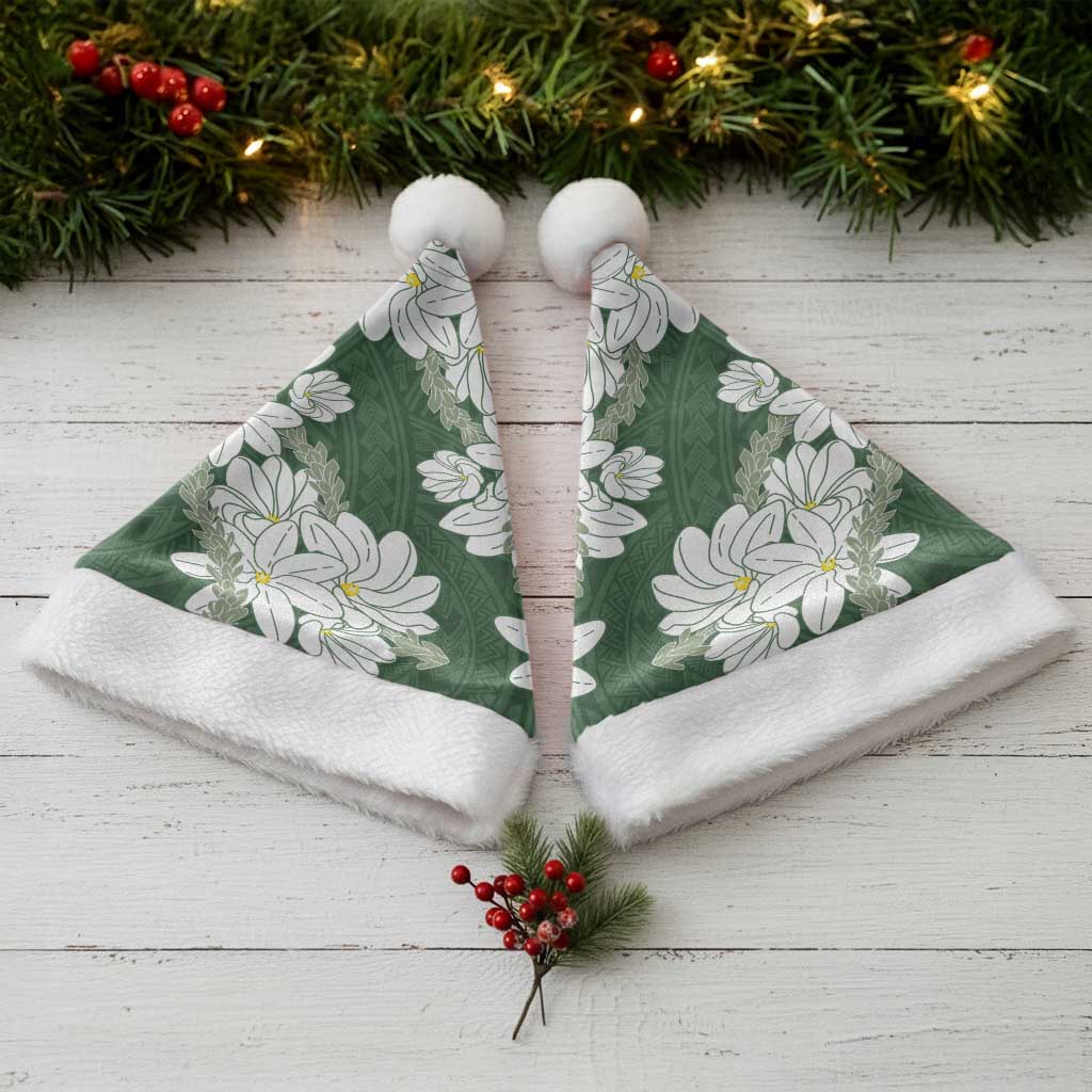 Ia Orana Tahiti Tiare Christmas Santa Hat Sage Green Lei - Polynesian Pride
