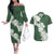 Ia Orana Tahiti Tiare Couples Matching Off The Shoulder Long Sleeve Dress and Hawaiian Shirt Sage Green Lei - Polynesian Pride
