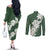 Ia Orana Tahiti Tiare Couples Matching Off The Shoulder Long Sleeve Dress and Long Sleeve Button Shirt Sage Green Lei - Polynesian Pride