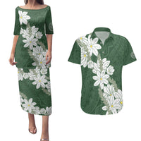 Ia Orana Tahiti Tiare Couples Matching Puletasi and Hawaiian Shirt Sage Green Lei LT7 Sage Green - Polynesian Pride