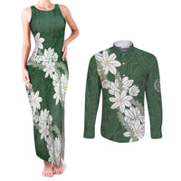 Ia Orana Tahiti Tiare Couples Matching Tank Maxi Dress and Long Sleeve Button Shirt Sage Green Lei LT7 Sage Green - Polynesian Pride