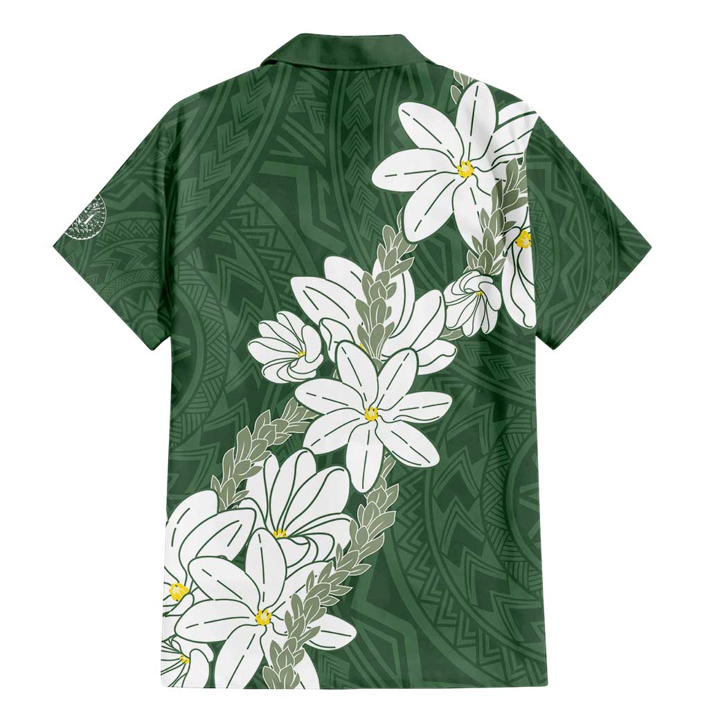 Ia Orana Tahiti Tiare Family Matching Mermaid Dress and Hawaiian Shirt Sage Green Lei LT7 - Polynesian Pride