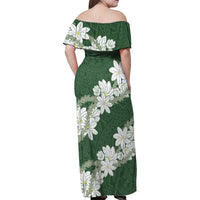 Ia Orana Tahiti Tiare Family Matching Off Shoulder Maxi Dress and Hawaiian Shirt Sage Green Lei LT7 - Polynesian Pride