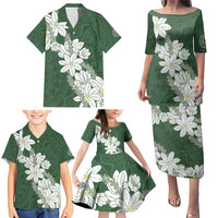 Ia Orana Tahiti Tiare Family Matching Puletasi and Hawaiian Shirt Sage Green Lei LT7 - Polynesian Pride