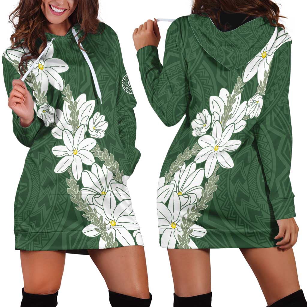 Ia Orana Tahiti Tiare Hoodie Dress Sage Green Lei LT7 - Polynesian Pride