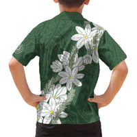 Ia Orana Tahiti Tiare Kid Hawaiian Shirt Sage Green Lei - Polynesian Pride