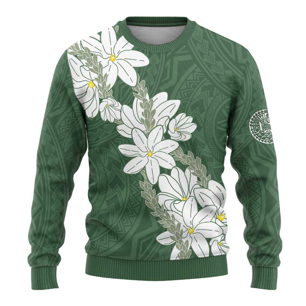 Ia Orana Tahiti Tiare Ugly Christmas Sweater Sage Green Lei - Polynesian Pride