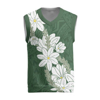 Ia Orana Tahiti Tiare Christmas Knitted V-Neck Vest Sage Green Lei LT7 Sage Green - Polynesian Pride