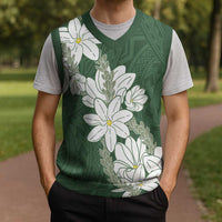 Ia Orana Tahiti Tiare Christmas Knitted V-Neck Vest Sage Green Lei LT7 - Polynesian Pride