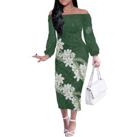Ia Orana Tahiti Tiare Off The Shoulder Long Sleeve Dress Sage Green Lei LT7 Women Sage Green - Polynesian Pride