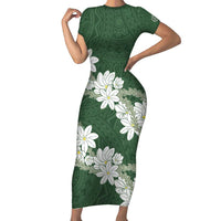 Ia Orana Tahiti Tiare Short Sleeve Bodycon Dress Sage Green Lei LT7 Long Dress Sage Green - Polynesian Pride
