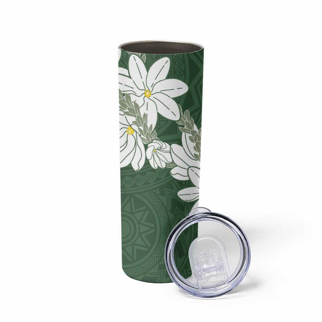 Ia Orana Tahiti Tiare Skinny Tumbler Sage Green Lei LT7 - Polynesian Pride