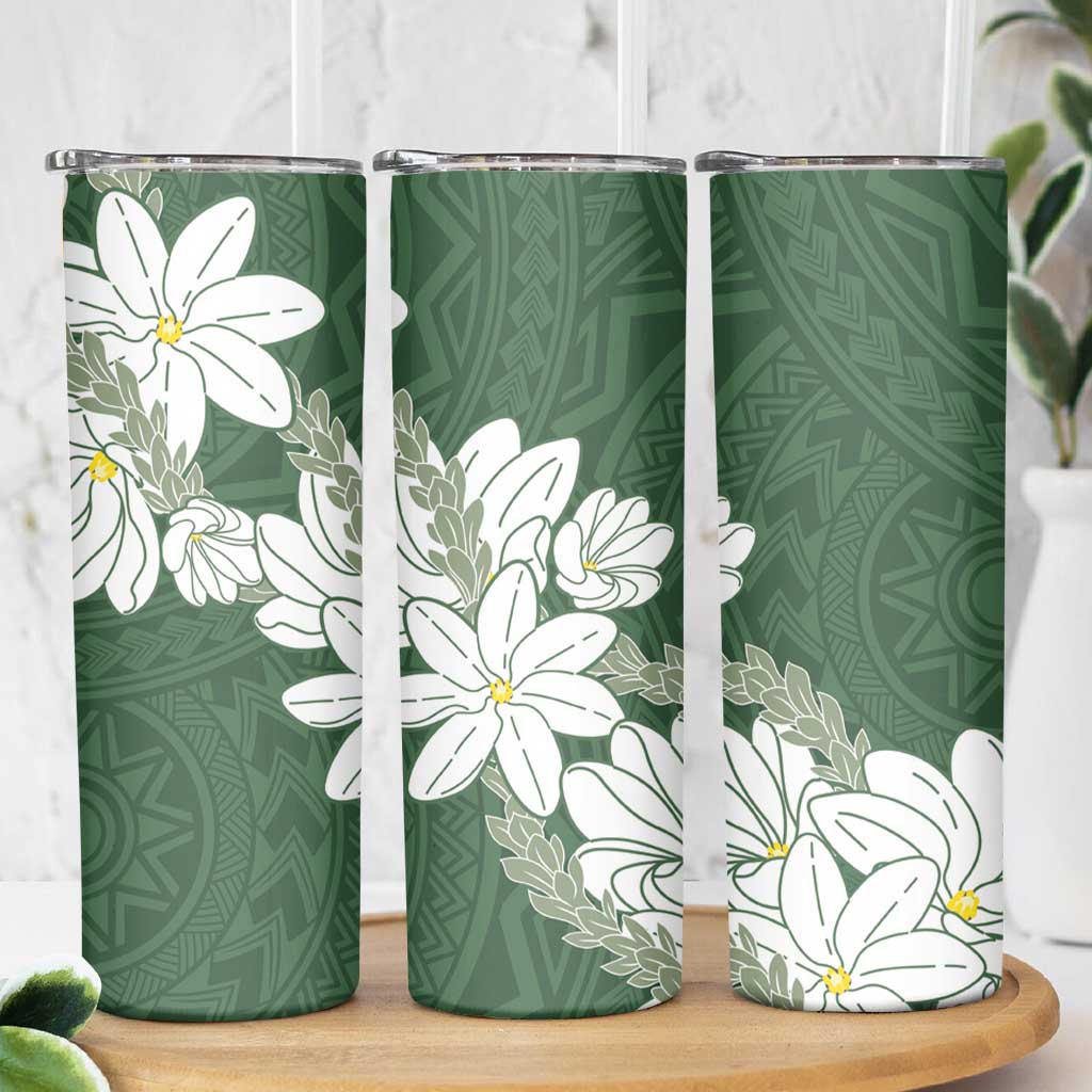 Ia Orana Tahiti Tiare Skinny Tumbler Sage Green Lei LT7 - Polynesian Pride
