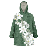 Ia Orana Tahiti Tiare Wearable Blanket Hoodie Sage Green Lei LT7 One Size Sage Green - Polynesian Pride