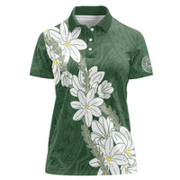 Ia Orana Tahiti Tiare Women Polo Shirt Sage Green Lei - Polynesian Pride