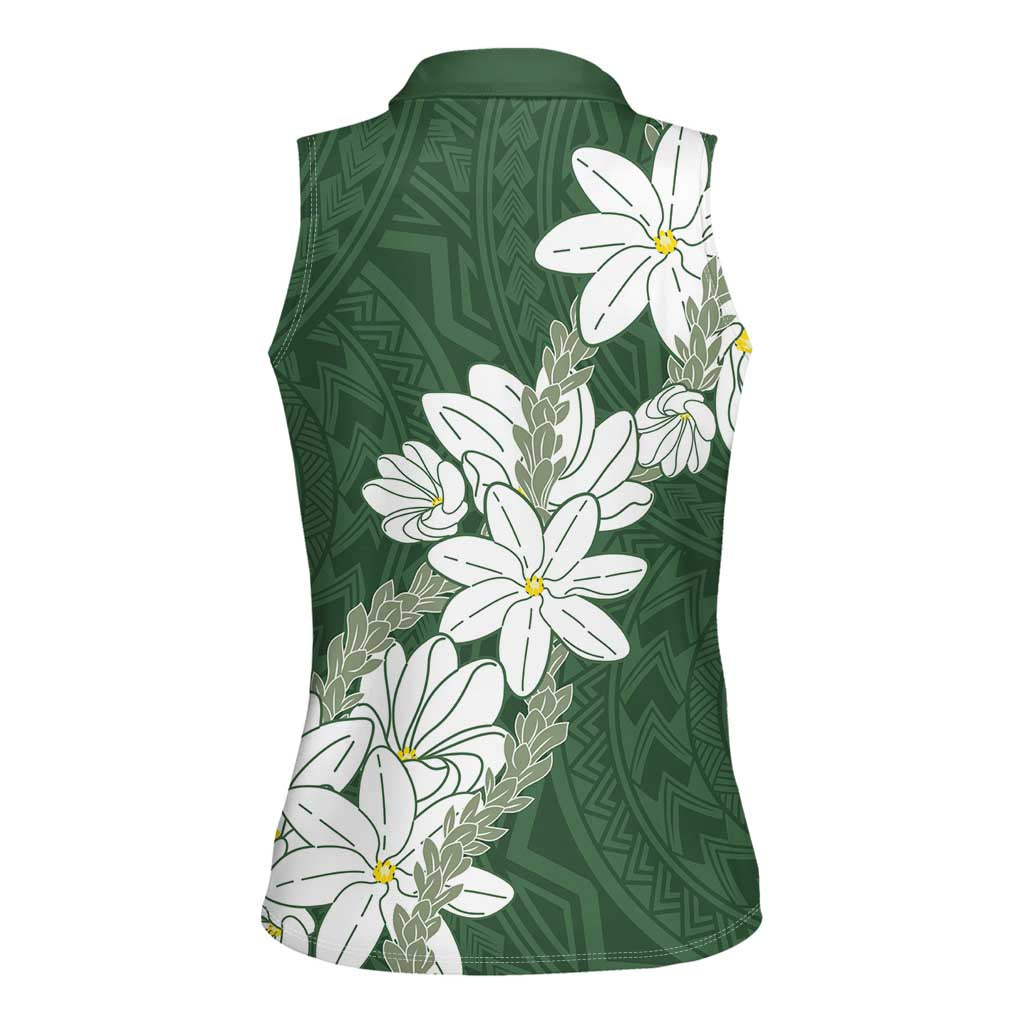 Ia Orana Tahiti Tiare Women Sleeveless Polo Shirt Sage Green Lei LT7 - Polynesian Pride