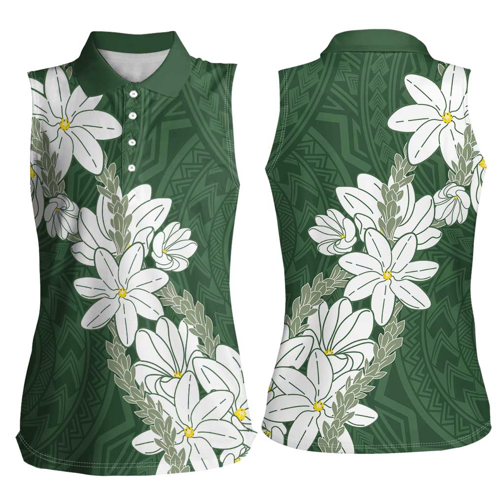 Ia Orana Tahiti Tiare Women Sleeveless Polo Shirt Sage Green Lei LT7 - Polynesian Pride