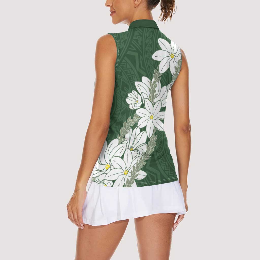 Ia Orana Tahiti Tiare Women Sleeveless Polo Shirt Sage Green Lei LT7 - Polynesian Pride