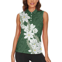 Ia Orana Tahiti Tiare Women Sleeveless Polo Shirt Sage Green Lei LT7 - Polynesian Pride