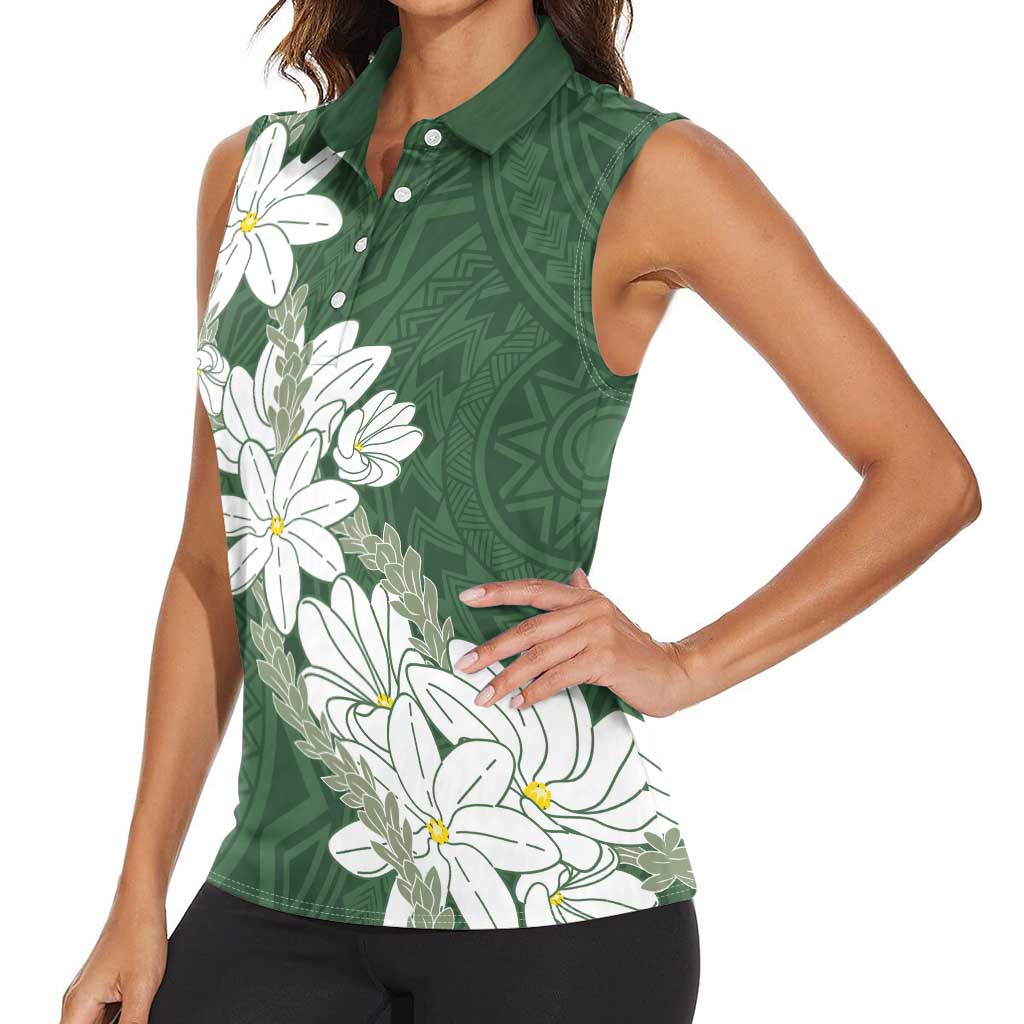 Ia Orana Tahiti Tiare Women Sleeveless Polo Shirt Sage Green Lei LT7 - Polynesian Pride