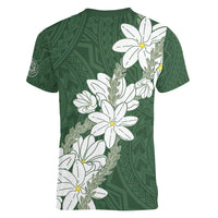 Ia Orana Tahiti Tiare Women V-Neck T-Shirt Sage Green Lei LT7 - Polynesian Pride