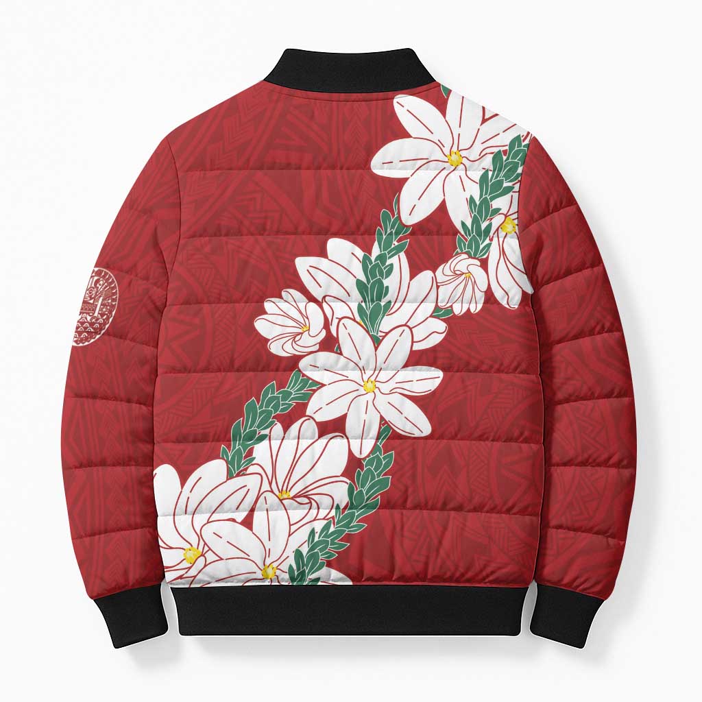 Ia Orana Tahiti Tiare Bomber Puffer Jacket Crimson Lei LT7 - Polynesian Pride