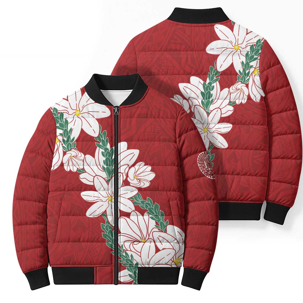 Ia Orana Tahiti Tiare Bomber Puffer Jacket Crimson Lei LT7 - Polynesian Pride